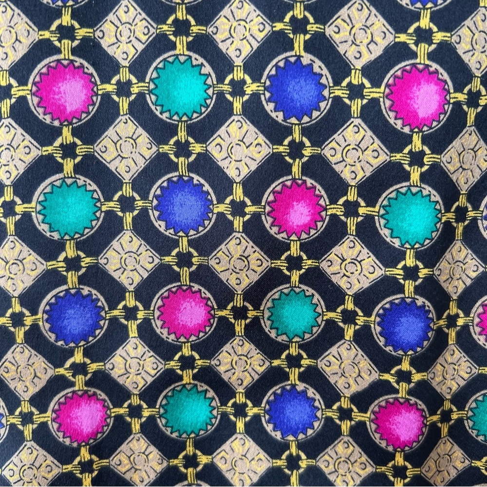 Vintage Pleated Medallion Print Jewel Tones Dress Size 8 - Picture 9 of 15
